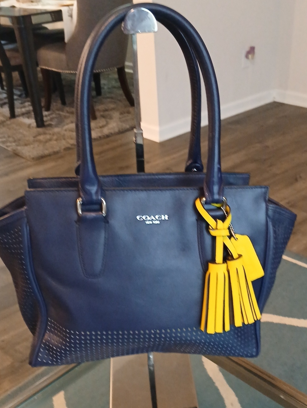 Coach Legacy Navy Leather  with Yellow Tassel Charm